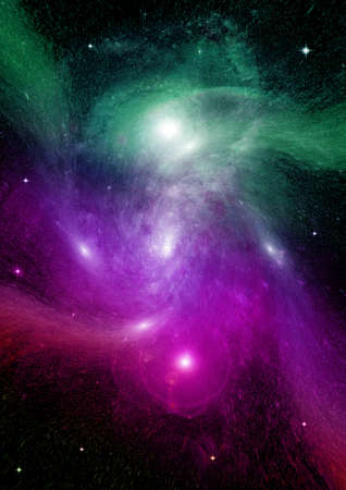Stars of a planet and galaxy in a free space 3D renderingの写真素材