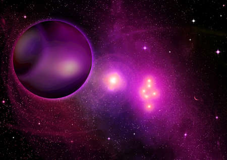 Stars of a planet and galaxy in a free spaceの写真素材