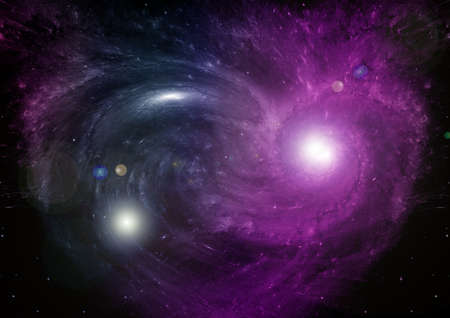 Stars of a planet and galaxy in a free space 3D renderingの写真素材
