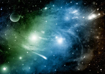 Stars of a planet and galaxy in a free spaceの写真素材