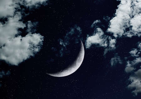 The moon in the night sky in clouds 3D illustration