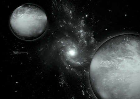 Stars of a planet and galaxy in a free spaceの写真素材