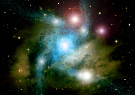 Stars of a planet and galaxy in a free spaceの写真素材