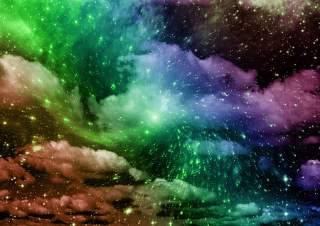 Stars of a planet and galaxy in a free spaceの写真素材