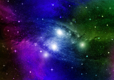 Stars of a planet and galaxy in a free spaceの写真素材