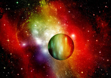 Stars of a planet and galaxy in a free space. 3D renderingの写真素材