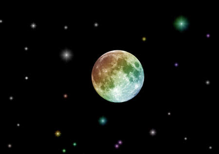 The moon in the night sky in clouds 3D illustrationの写真素材