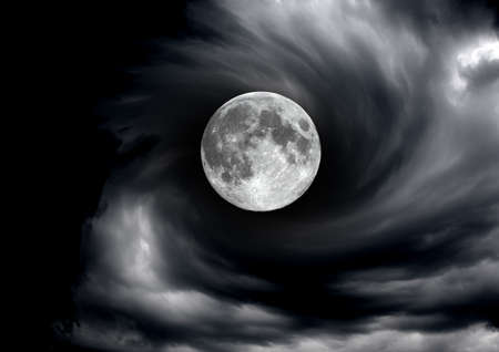 The moon in the night sky in clouds 3D illustrationの写真素材