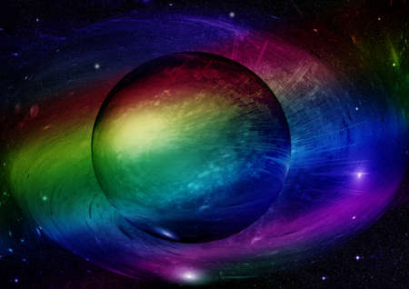 Stars of a planet and galaxy in a free space. 3D renderingの写真素材
