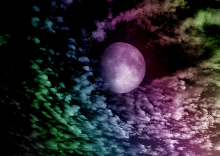 The moon in the night sky in clouds 3D illustrationの写真素材