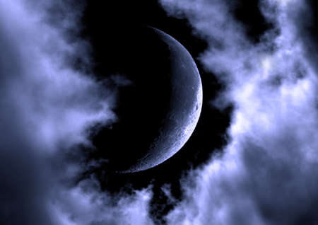 The moon in the night skyの写真素材