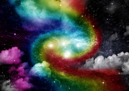Stars of a planet and galaxy in a free space. 3D renderingの写真素材