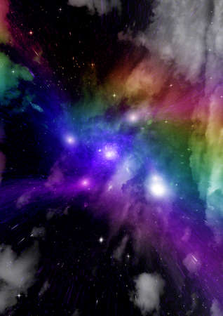 Stars of a planet and galaxy in a free space. 3D renderingの写真素材