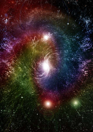 Stars of a planet and galaxy in a free space. 3D renderingの写真素材