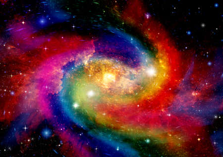 Stars of a planet and galaxy in a free space. 3D renderingの写真素材