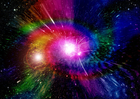 Stars of a planet and galaxy in a free space. 3D renderingの写真素材