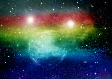 Stars of a planet and galaxy in a free space. 3D renderingの写真素材