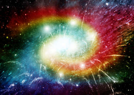 Stars of a planet and galaxy in a free space. 3D renderingの写真素材