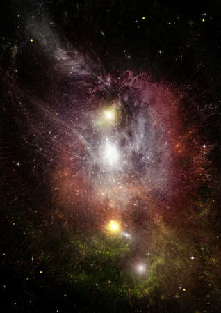 Stars of a planet and galaxy in a free space. 3D renderingの写真素材