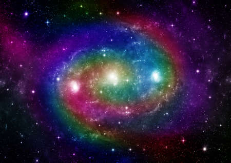 Stars of a planet and galaxy in a free space. 3D renderingの写真素材