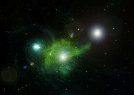 Stars of a planet and galaxy in a free space. 3D renderingの写真素材