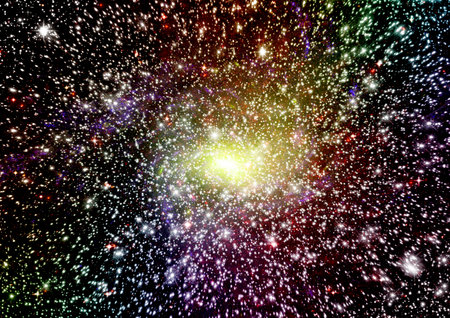 Stars of a planet and galaxy in a free space. 3D renderingの写真素材