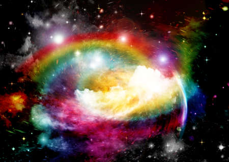 Stars of a planet and galaxy in a free space. 3D renderingの写真素材