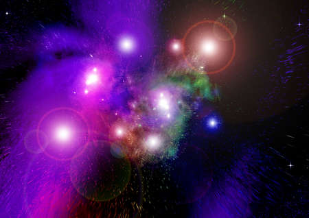 Stars of a planet and galaxy in a free space . 3D renderingの写真素材