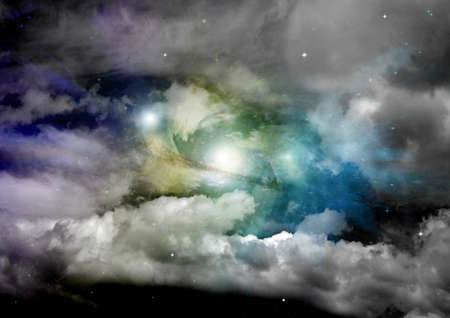 Stars of a planet and galaxy in a free space . 3D renderingの写真素材