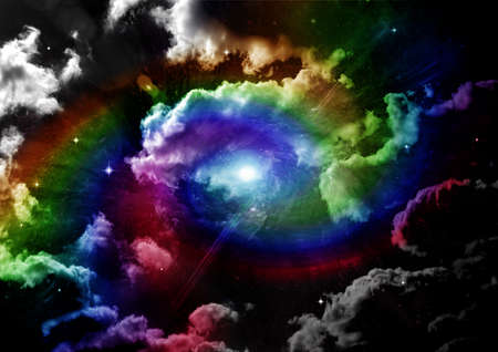 Stars of a planet and galaxy in a free space . 3D renderingの写真素材