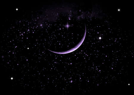 The moon in the night sky in clouds 3D illustration