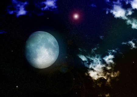 The moon in the night sky in clouds 3D illustration