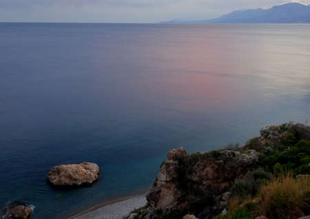 beautiful view from the mountain on the mediterranean coast in Antalyaの写真素材