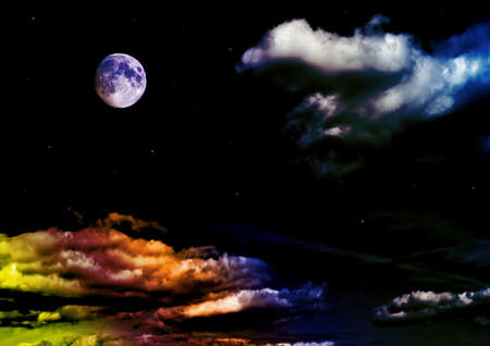 The moon in the night sky in clouds 3D illustrationの写真素材