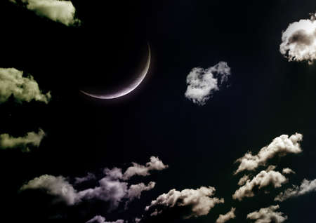 The moon in the night sky in clouds 3D illustration