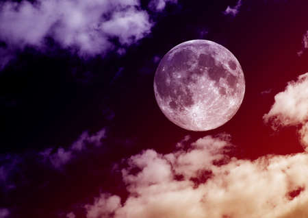 The moon in the night sky in clouds 3D illustrationの写真素材