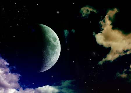 The moon in the night skyの写真素材