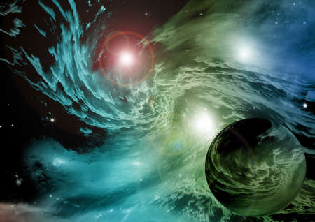 Stars of a planet and galaxy in a free spaceの写真素材