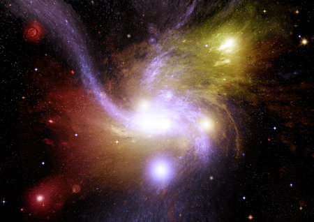 Stars of a planet and galaxy in a free spaceの写真素材
