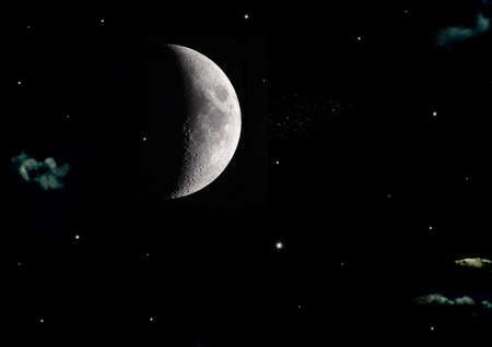 The moon in the night sky in clouds 3D illustration