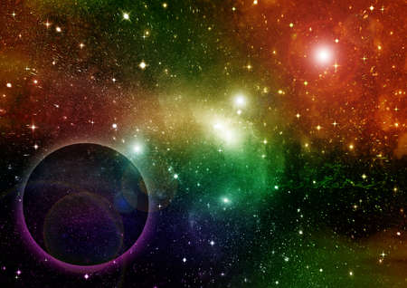 Stars of a planet and galaxy in a free spaceの写真素材