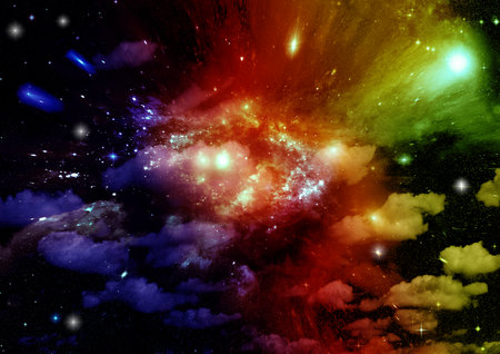 Stars of a planet and galaxy in a free space Elements of this image furnished by . 3D renderingの写真素材