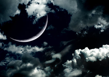 The moon in the night skyの写真素材