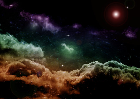 Stars of a planet and galaxy in a free space Elements of this image furnished by . 3D renderingの写真素材