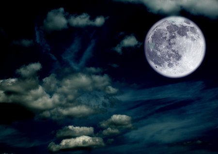 The moon in the night skyの写真素材