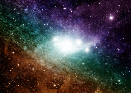 Stars of a planet and galaxy in a free space Elements of this image furnished by . 3D renderingの写真素材