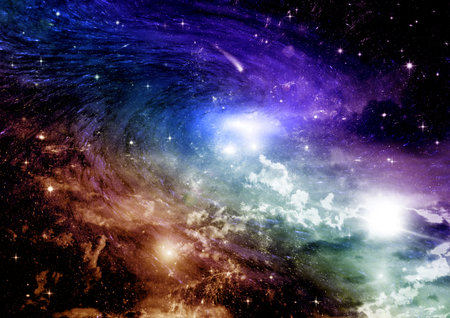 Stars of a planet and galaxy in a free space Elements of this image furnished by . 3D renderingの写真素材