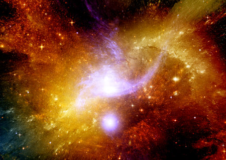 Stars of a planet and galaxy in a free space Elements of this image furnished by . 3D renderingの写真素材