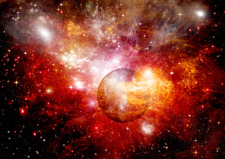 Stars of a planet and galaxy in a free space Elements of this image furnished by . 3D renderingの写真素材