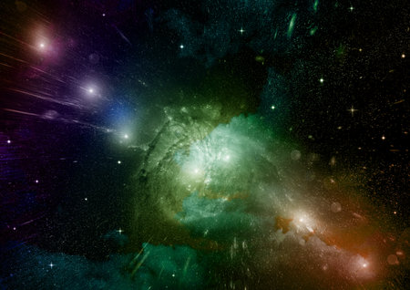 Stars of a planet and galaxy in a free space Elements of this image furnished by . 3D renderingの写真素材